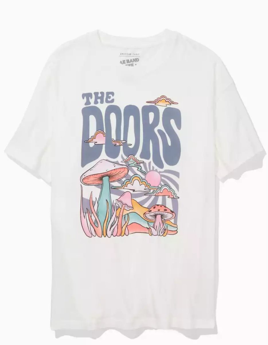 T Shirts American Eagle AE Oversized The Doors Graphique Tee Blanche Femme | ACQ-74052313